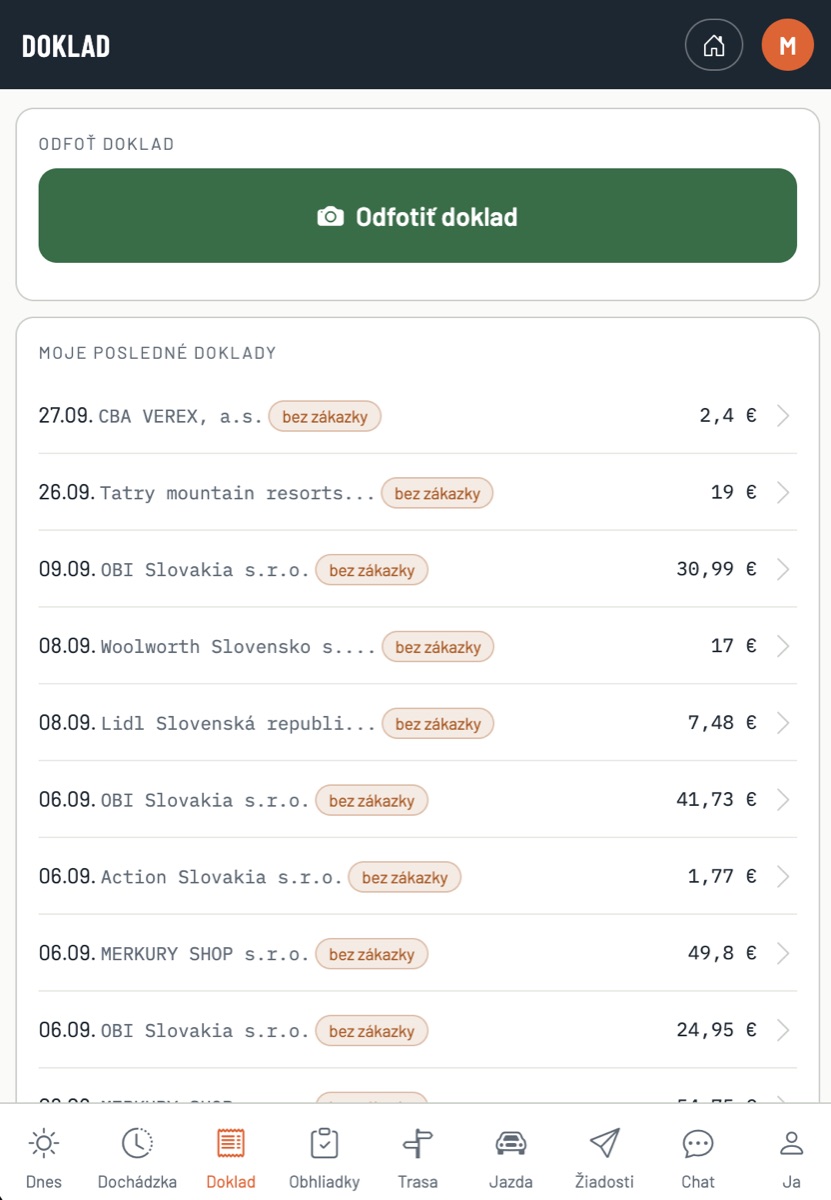 Doklady odfotené v mobilnej aplikácii
