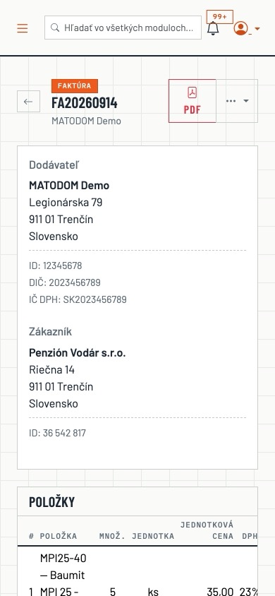 Faktúra vystavená zo zákazky