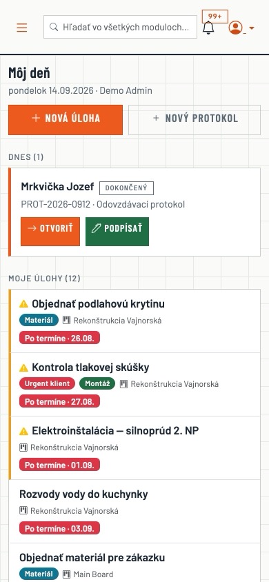 Môj deň - úlohy tímu v mobile