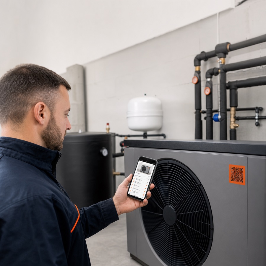 Technik pri tepelnom čerpadle so zákazkou v mobile