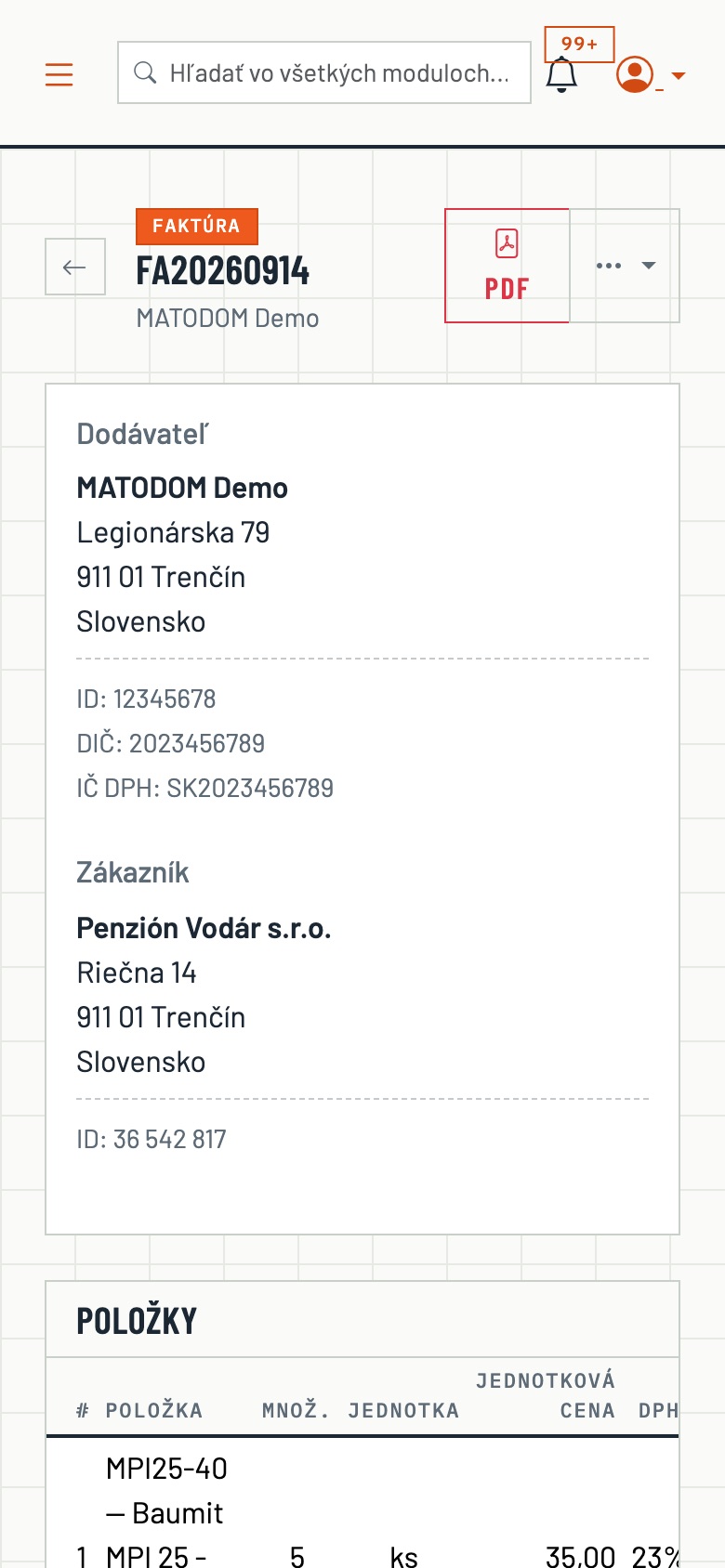 Faktúra vystavená zo zákazky