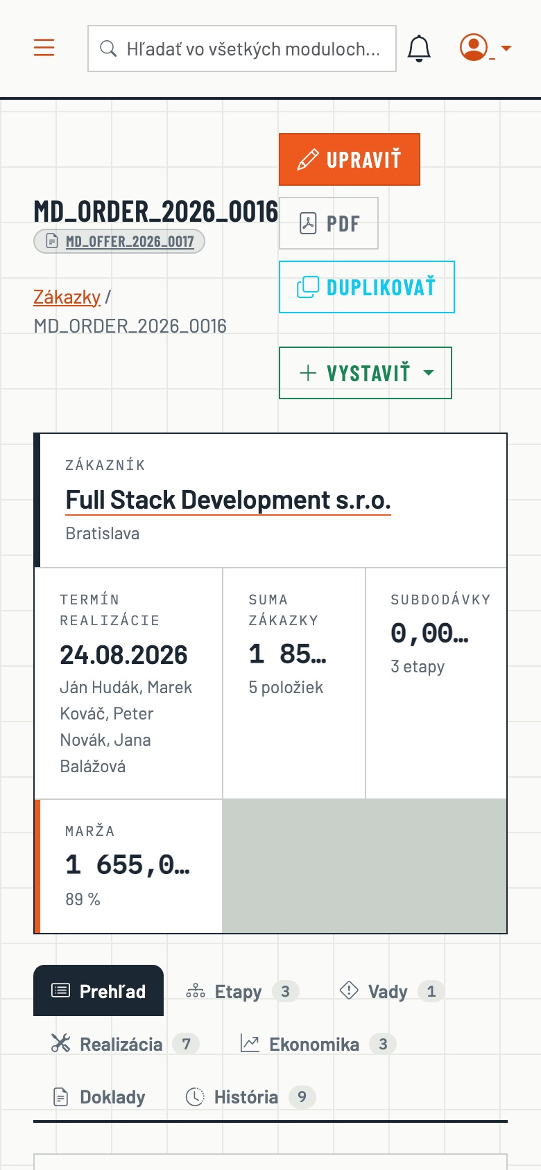 Zákazka s termínom, sumou a maržou